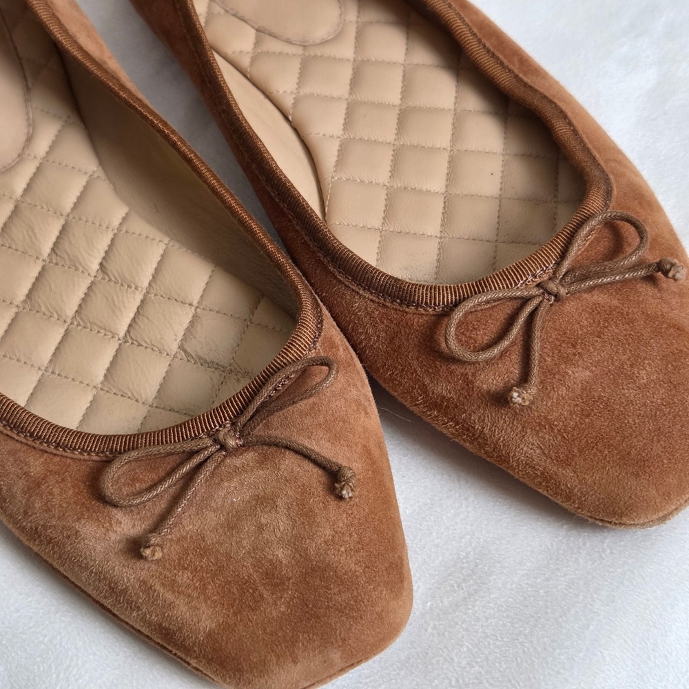 Veronica Beard Beatrix Hazelwood Brown Suede Bow Ballet Ballerina Flats Shoes - Picture 7 of 9